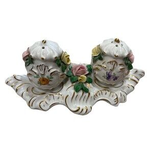 Vintage German Dresden Salt & Pepper Set Victorian Style Kitchen Shaker